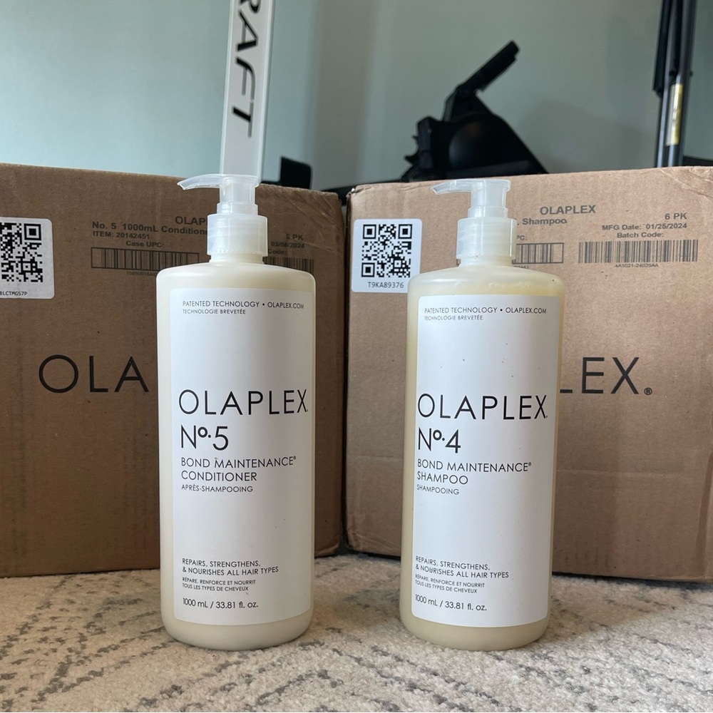 NWT! Large 33.8oz OLAPLEX No. 4 Bond Shampoo & No. 5 Conditioner with Pump.